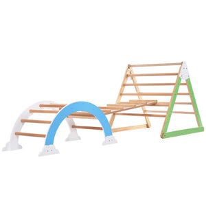 Hearth and Haven Wooden Climbing Triangle Toys - Indoor Arc Climber Jungle with Ramp and Arch Toy Rocker, Reversible Multifunction Playset Natural Wood Playground WF313476AAA