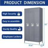 English Elm 3 Door 72"H Metal Lockers With Lock For Employees,Storage Locker Cabinet For Home Gym Office School Garage,Gray