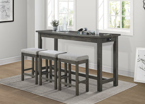 English Elm 4pc Counter Height Dining Set with Built-In USB & Outlets, Drawer Table and 3 Cushioned Stools Gray 69.25 L x 30.25 W x 8.5 H B011P151856