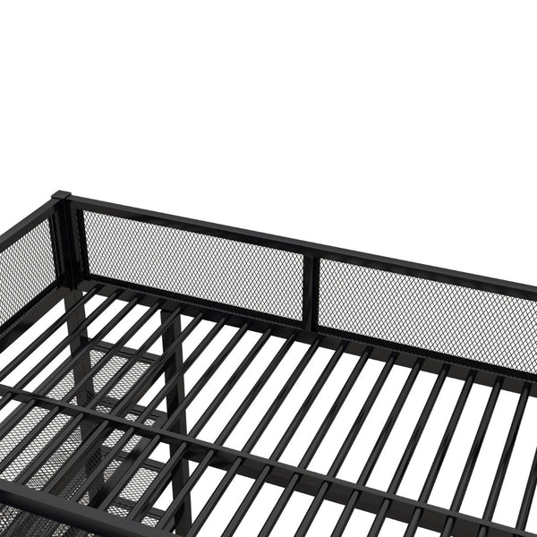 English Elm Full Size Metal Loft Bed with 4-tier Shelving Ladder for Kids or Teen Rooms Black SF000247AAB