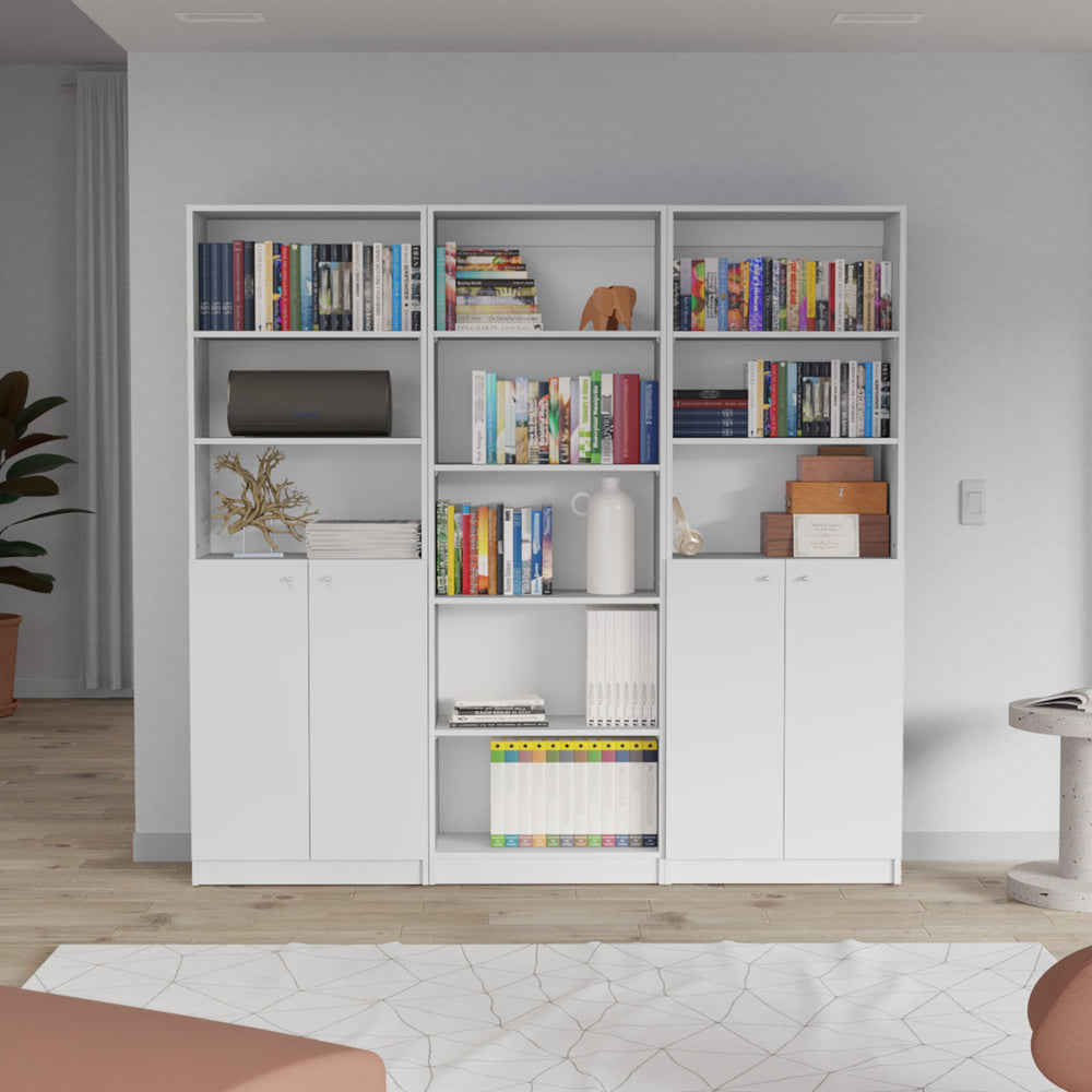 English Elm Salina 3 Piece Living Room Set with 3 Bookcases in White — Versatile Shelving, Hidden Storage, Durable Design B092S00238