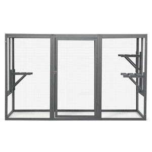 English Elm Spacious Pine Outdoor Cat Enclosure with Weatherproof Roof and Adjustable Platforms W2181P151919