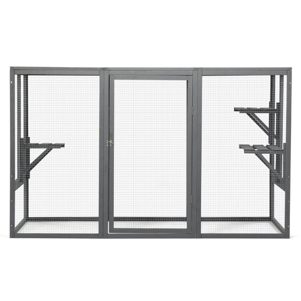 English Elm Spacious Pine Outdoor Cat Enclosure with Weatherproof Roof and Adjustable Platforms W2181P151919