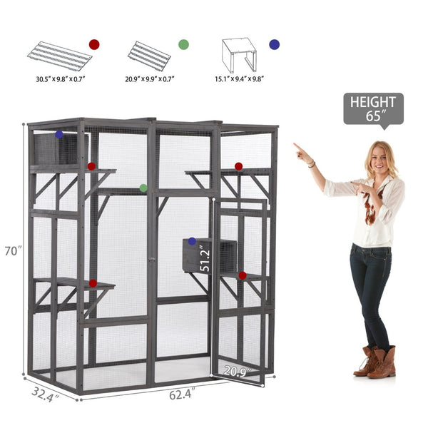 English Elm Extra Large Outdoor Catio Enclosure Fir Frame Galvanized Mesh Walk-in Cat Run W2181P151913