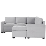 Hearth and Haven 4-Piece Sectional Sleeper Sofa with Pull-Out Bed, Lounge Chair, USB and Type-C Interfaces, Grey WY000382AAE