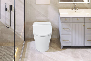 English Elm Smart Toilet Bidet Combo Compact Tankless Dual-Flush 1/1.28 GPF Foot-Sensor LED Night Light Soft-Close WF314231AAA