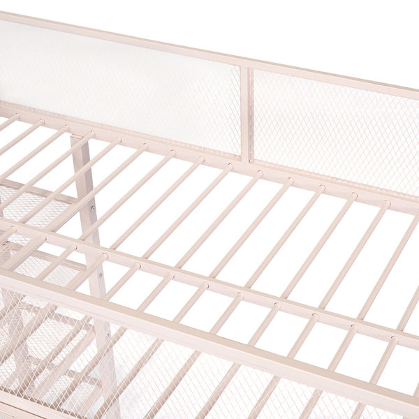 English Elm Twin Metal Loft Bed with 4-Tier Shelves and Built-In Storage Shelf, Sturdy Iron Frame, Space-Saving Design Pink SF000237AAH