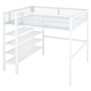 English Elm Full Size Metal Loft Bed with 4-tier Shelving Ladder for Kids or Teen Rooms SF000247AAK