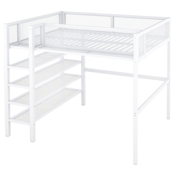English Elm Full Size Metal Loft Bed with 4-tier Shelving Ladder for Kids or Teen Rooms SF000247AAK
