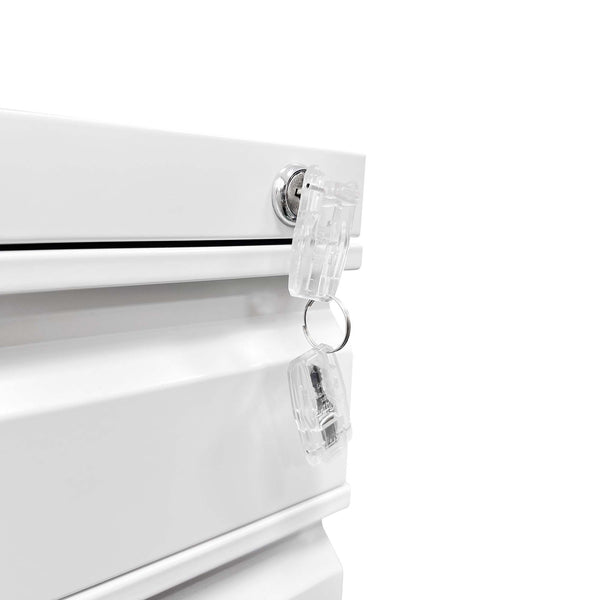 English Elm 3 Drawer Mobile File Cabinet With Lock - Compact Metal Organizer For Home Office, Fully Assembled White T2398P152000