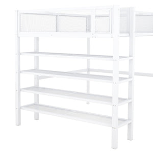English Elm Full Size Metal Loft Bed with 4-tier Shelving Ladder for Kids or Teen Rooms SF000247AAK