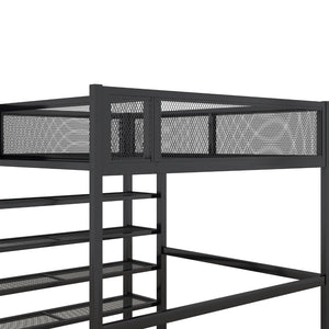 English Elm Full Size Metal Loft Bed with 4-tier Shelving Ladder for Kids or Teen Rooms Black SF000247AAB