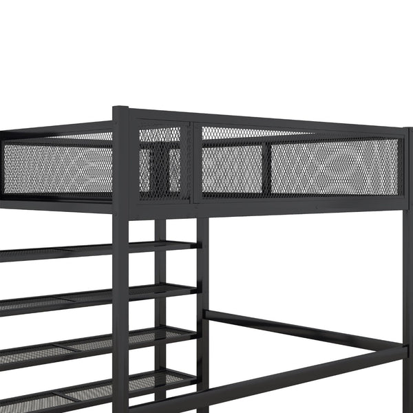 English Elm Full Size Metal Loft Bed with 4-tier Shelving Ladder for Kids or Teen Rooms Black SF000247AAB