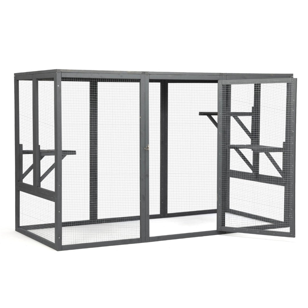 English Elm Spacious Pine Outdoor Cat Enclosure with Weatherproof Roof and Adjustable Platforms W2181P151919