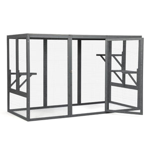English Elm Spacious Pine Outdoor Cat Enclosure with Weatherproof Roof and Adjustable Platforms W2181P151919