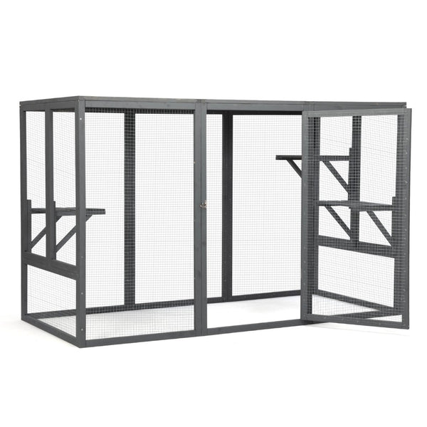 English Elm Spacious Pine Outdoor Cat Enclosure with Weatherproof Roof and Adjustable Platforms W2181P151919