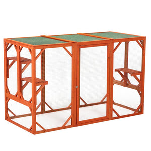 English Elm Wooden Fir Cat Enclosure Outdoor Shelter with Waterproof Roof and Climbing Perches W2181P151887