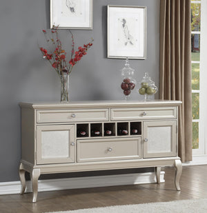 English Elm Modern Crawford Silver Buffet Server with 3 Drawers, Wine Rack & Adjustable Shelves — Glam Dining Console B011P151863