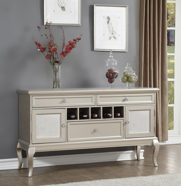 English Elm Modern Crawford Silver Buffet Server with 3 Drawers, Wine Rack & Adjustable Shelves — Glam Dining Console B011P151863