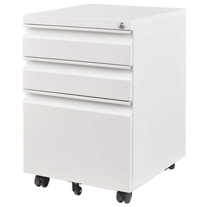 English Elm 3 Drawer Mobile File Cabinet With Lock - Compact Metal Organizer For Home Office, Fully Assembled White T2398P152000