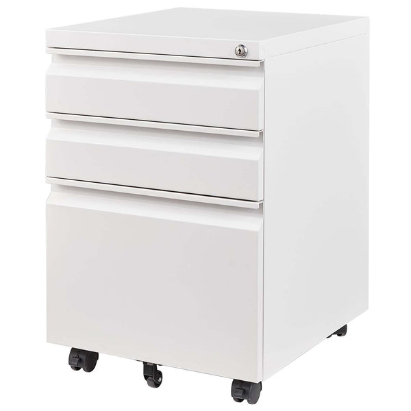 English Elm 3 Drawer Mobile File Cabinet With Lock - Compact Metal Organizer For Home Office, Fully Assembled White T2398P152000