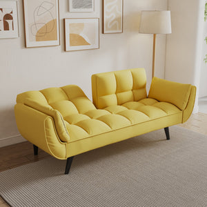English Elm 74 Velvet 2-Seater Sofa Modern Blue Black Comfortable Sponge Cushion Solid Wood Frame Stylish Small Space-Friendly Lounge Yellow W1658135107