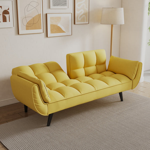 English Elm 74 Velvet 2-Seater Sofa Modern Blue Black Comfortable Sponge Cushion Solid Wood Frame Stylish Small Space-Friendly Lounge Yellow W1658135107