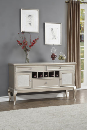 English Elm Modern Crawford Silver Buffet Server with 3 Drawers, Wine Rack & Adjustable Shelves — Glam Dining Console B011P151863