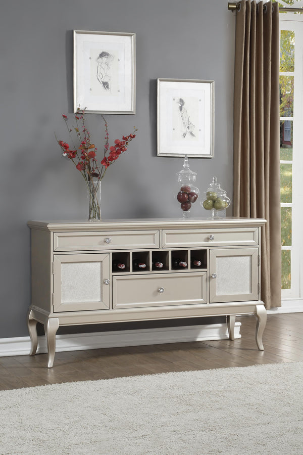 English Elm Modern Crawford Silver Buffet Server with 3 Drawers, Wine Rack & Adjustable Shelves — Glam Dining Console B011P151863