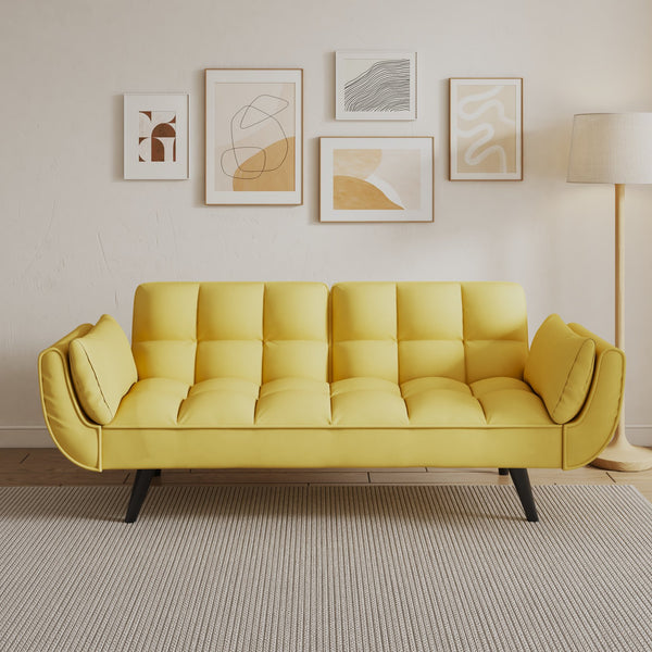 English Elm 74 Velvet 2-Seater Sofa Modern Blue Black Comfortable Sponge Cushion Solid Wood Frame Stylish Small Space-Friendly Lounge Yellow W1658135107