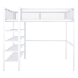 English Elm Full Size Metal Loft Bed with 4-tier Shelving Ladder for Kids or Teen Rooms SF000247AAK