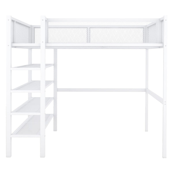 English Elm Full Size Metal Loft Bed with 4-tier Shelving Ladder for Kids or Teen Rooms SF000247AAK