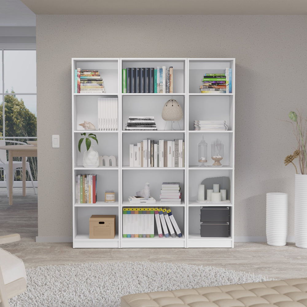 English Elm Parwan 3 Piece Living Room Set with 3 Bookcases in White — Engineered Wood, Slim Modern Storage B092S00235
