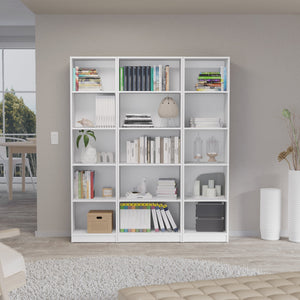 English Elm Parwan 3 Piece Living Room Set with 3 Bookcases in White — Engineered Wood, Slim Modern Storage B092S00235