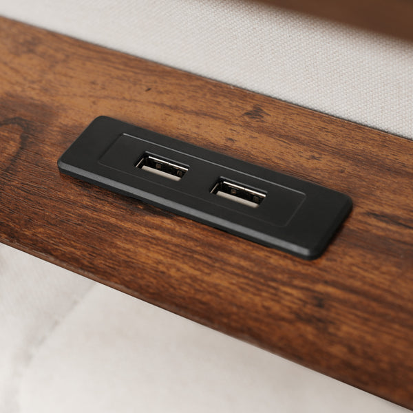 English Elm Queen Upholstered Platform Bed with Hydraulic Storage, LED Lighting, USB Ports & 800LB Capacity Natural AA20690910B