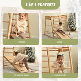 Hearth and Haven Wooden Indoor Kids Playground Jungle Gym with Slide and Play Table, Toddlers Wooden Climber 8-in-1 Slide Playset, Wooden Rock Climbing Ladder with Rope Wall, Swing Rings, Monkey Bars and Swing WF313477AAA