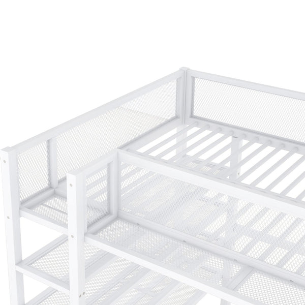 English Elm Full Size Metal Loft Bed with 4-tier Shelving Ladder for Kids or Teen Rooms SF000247AAK