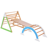 Hearth and Haven Wooden Climbing Triangle Toys - Indoor Arc Climber Jungle with Ramp and Arch Toy Rocker, Reversible Multifunction Playset Natural Wood Playground WF313476AAA