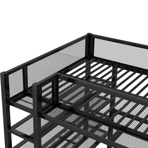 English Elm Full Size Metal Loft Bed with 4-tier Shelving Ladder for Kids or Teen Rooms Black SF000247AAB
