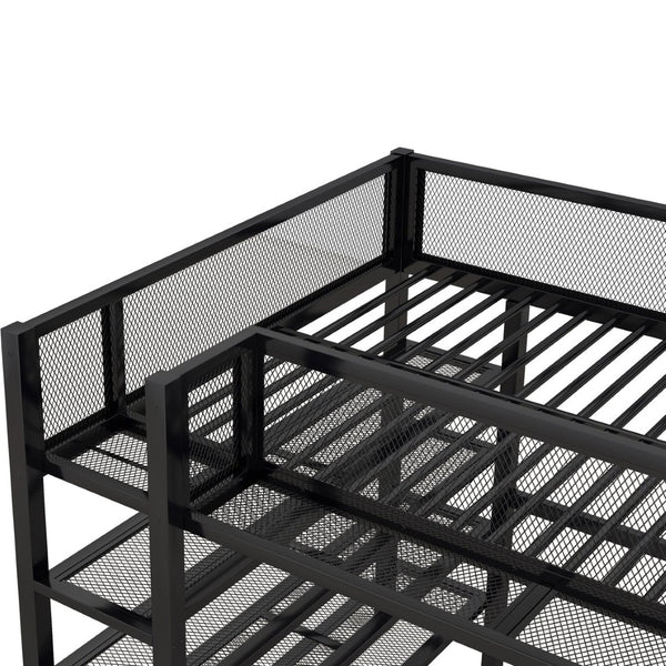 English Elm Full Size Metal Loft Bed with 4-tier Shelving Ladder for Kids or Teen Rooms Black SF000247AAB