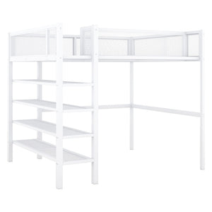 English Elm Full Size Metal Loft Bed with 4-tier Shelving Ladder for Kids or Teen Rooms SF000247AAK