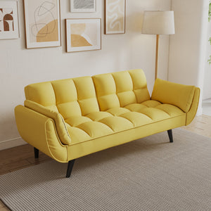 English Elm 74 Velvet 2-Seater Sofa Modern Blue Black Comfortable Sponge Cushion Solid Wood Frame Stylish Small Space-Friendly Lounge Yellow W1658135107