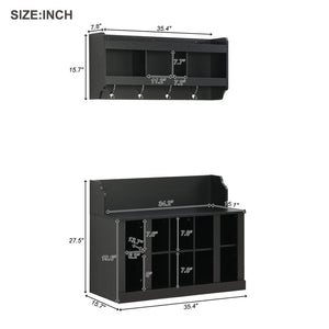 English Elm On-trend Matte Black Entryway Bench with Wall Cabinet Ten Compartments Four Hooks WF313576AAB