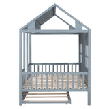 Hearth and Haven Martin Full Size House-Shaped Daybed with Twin Size Trundle, Grey LP001667AAE-1