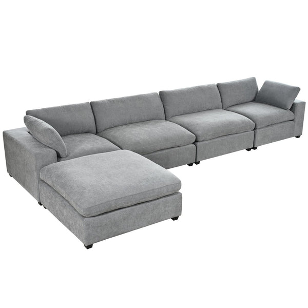 English Elm U-style Modular Sectional Sofa with Removable Ottoman Plush Polyester Living Room WY000370AAE