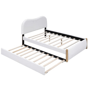 English Elm Full Full Size Upholstered Platform Bed with Arc Headboard, White Berber Fleece & Twin Trundle, Sturdy DL000563AAK