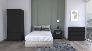 English Elm Beloit 3-Piece Bedroom Set with Rolling Nightstand, Double-Dresser & Armoire — Black Engineered Wood, Ample Storage, Metal-Glide Drawers, Smooth Mobility B092S00244