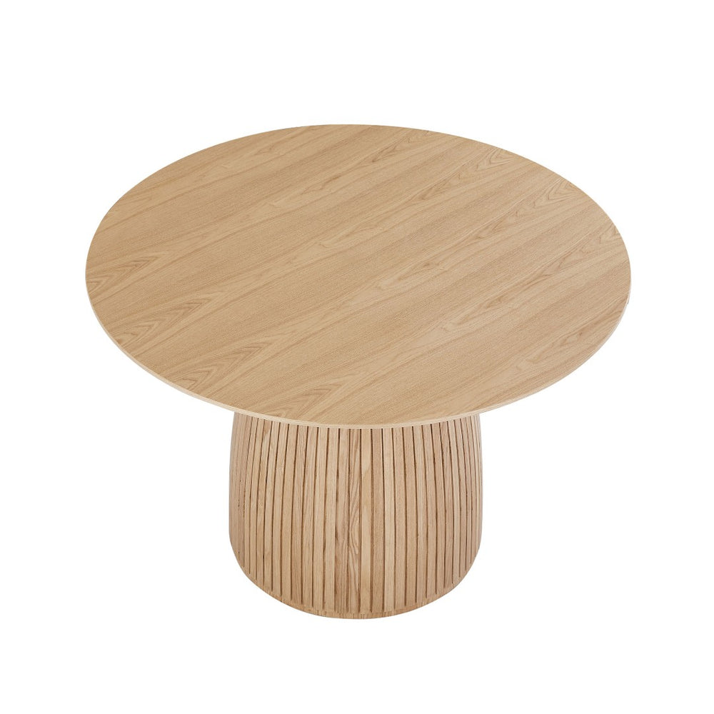 English Elm Round Oak Pedestal Dining Table with T-base Seats Four in a Compact Space W876S00285