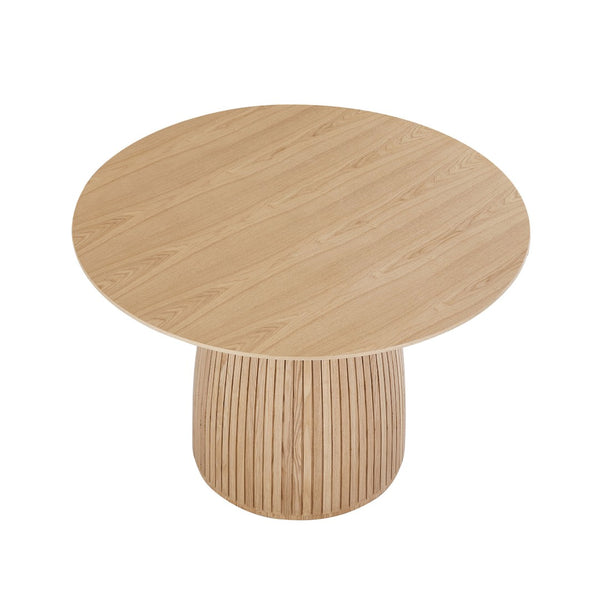 English Elm Round Oak Pedestal Dining Table with T-base Seats Four in a Compact Space W876S00285
