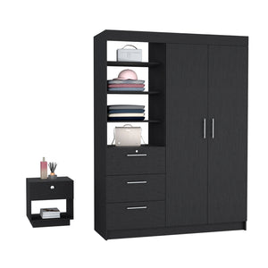 English Elm Peyton Armoire & Nightstand Set in Black – Engineered Wood, Spacious Drawers, Shelves, Stylish Storage B092S00247